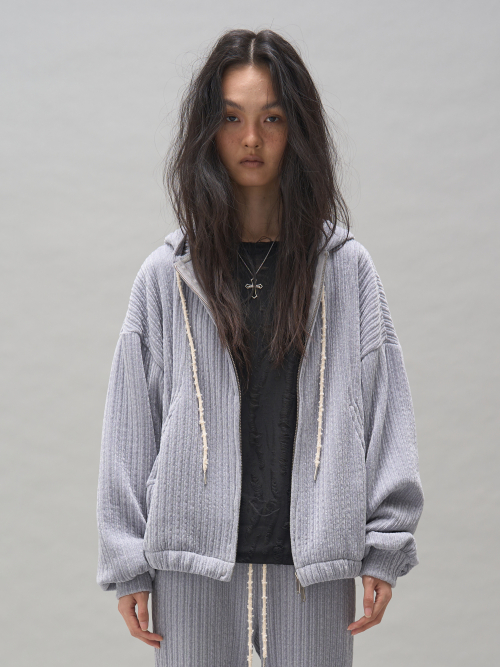 BRYNN CORDUROY HOOD ZIP-UP_GREY