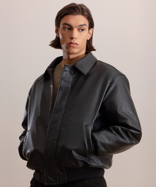 Кожаный бомбер Walter Faux Black