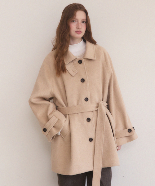 Handmade loose fit balmacaan half coat - beige