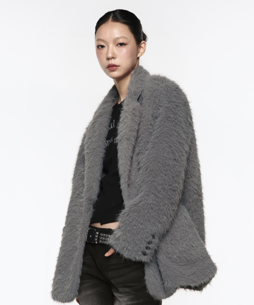 Single Fur Short Coat - Gray