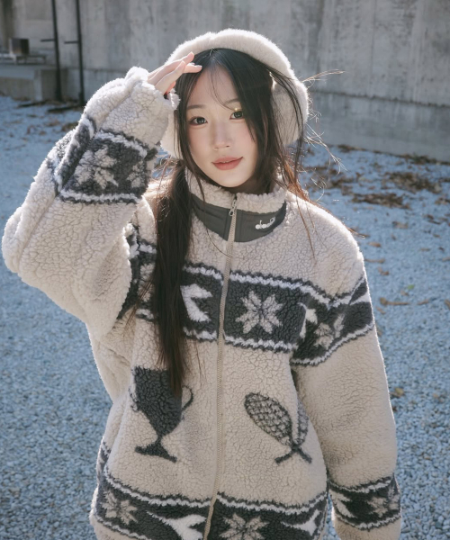 디아도라() 모르비 패턴 플리스 자켓 BEIGE 상품 이미지