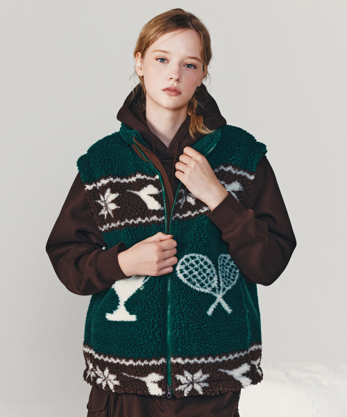 디아도라() 모르비 패턴 플리스 베스트 GREEN 상품 이미지