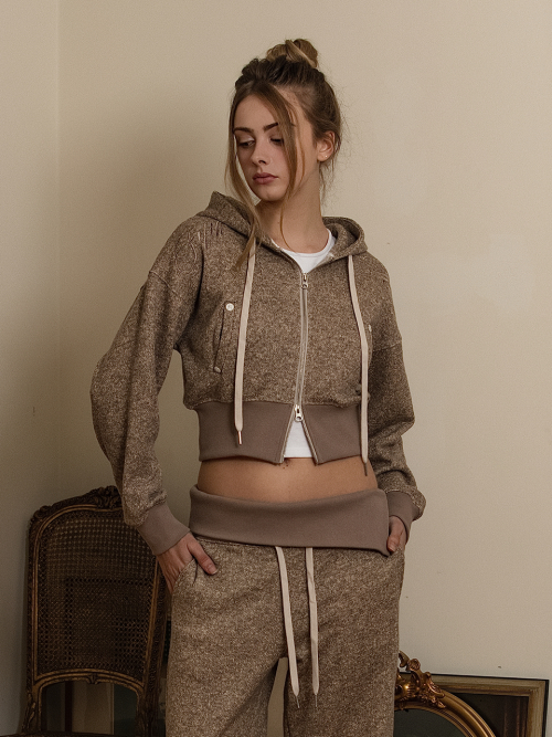 Bokashi cozy hood zip-up Mocha brown