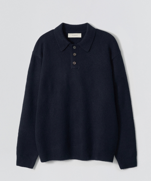 Natural Button Collar Knit_Navy