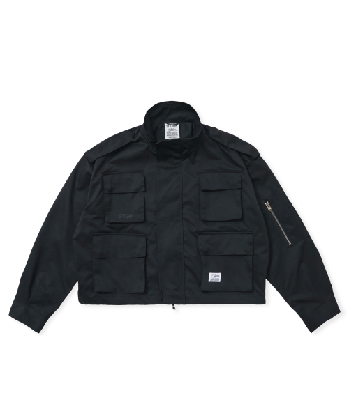 S56 OVERSIZED CROP MILITARY JACKET BLACK