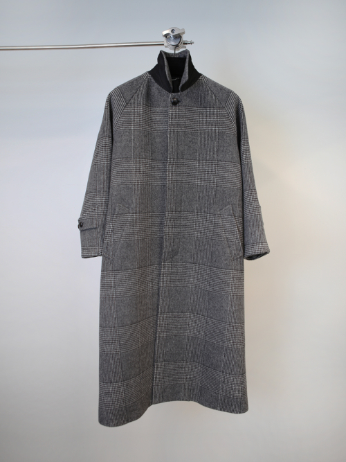 GLEN CHECK RAGLAN CHECK OVER COAT_BLACK