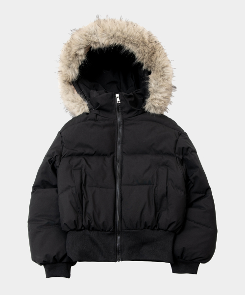 Короткий пуховик на молнии с капюшоном и мехом [Black]