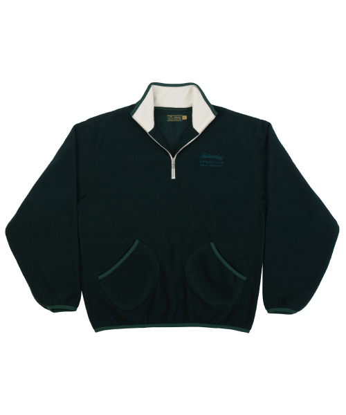Leisure Terry Fleece Half Zip-Up Sweater(Unisex) - British Racing Green & Ivory