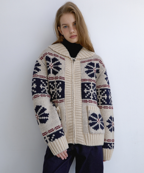 Винтажная нордическая кофта на молнии (Beige)