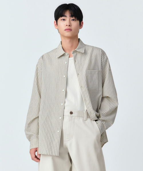 RELAXED SMALL PLAID CHECK SHIRT [LIGHT BEIGE/GREY]