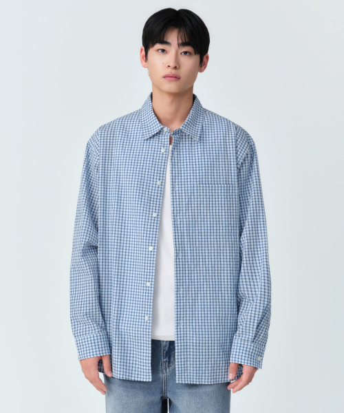RELAXED SMALL PLAID CHECK SHIRT [SKY BLUE/NAVY]