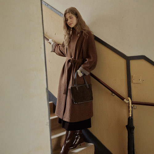PM_Plaid cuffs belted coat