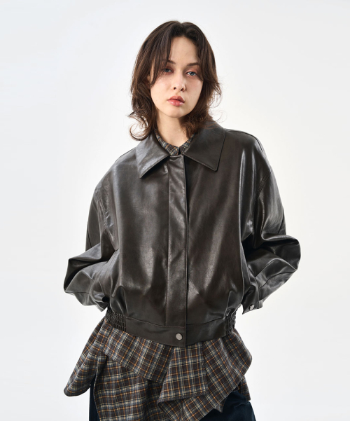 Куртка-блузон из искусственной кожи KHAKI BROWN