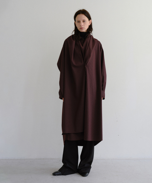 LENAIRE SCARF SHIRT DRESS (BLACK CHERRY STRIPE)