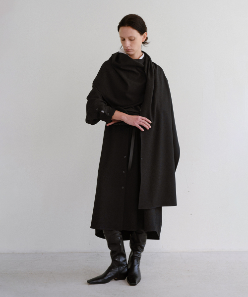 LENAIRE SCARF SHIRT DRESS (BLACK SOLID)