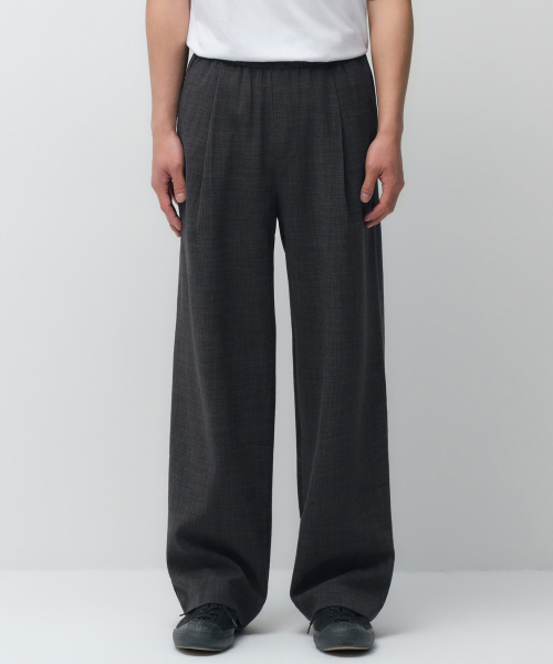 CRINKLE LINEN LIKE WIDE ELASTIC PANTS [CHARCOAL GREY]