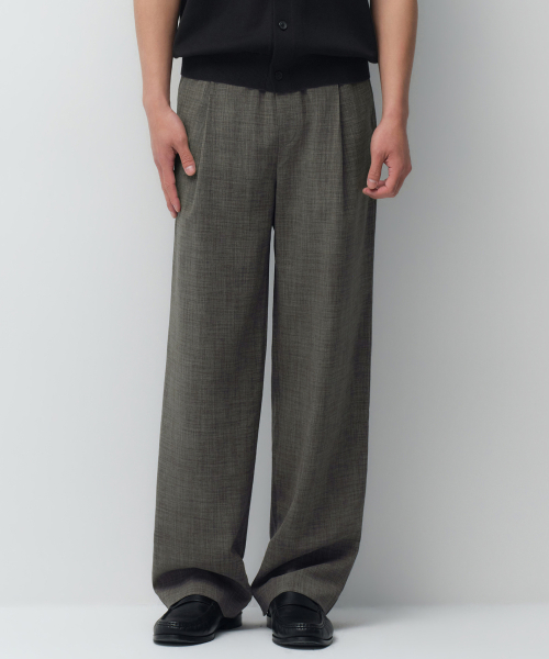 CRINKLE LINEN LIKE WIDE ELASTIC PANTS [KHAKI GREY]