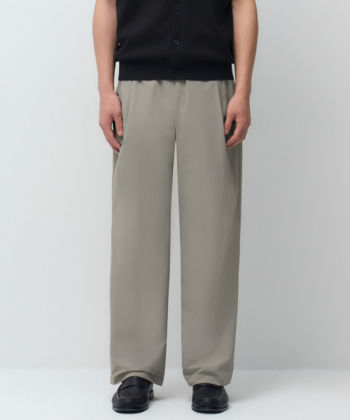 AIRY DOT WIDE BANDING PANTS [GREYISH BEIGE]