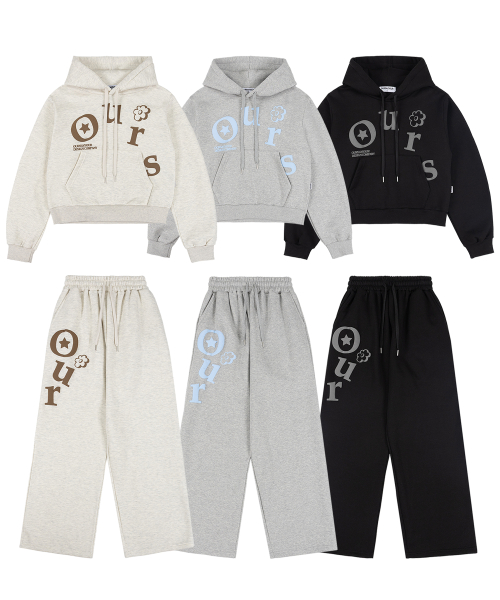 Комплект: укороченное худи OURS с начесом и принтом - 3 colors