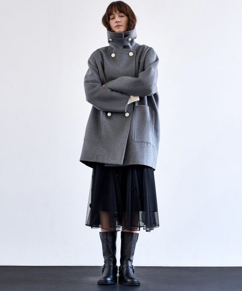 WOOL BLEND HANDMADE DOUBLE HALF COAT_GRAY