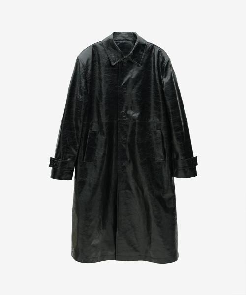 RON CRACK EFFECT LEATHER MAC COAT
