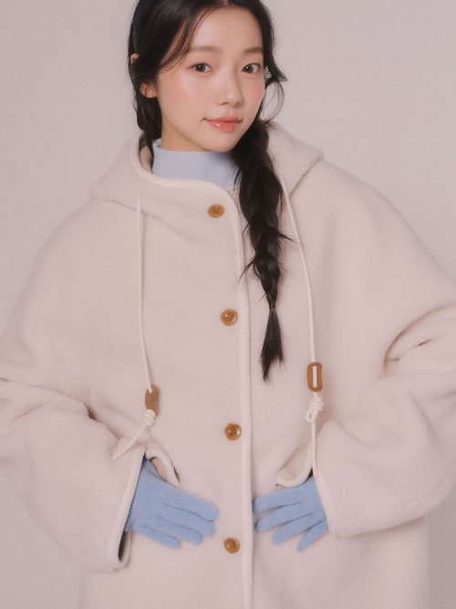 후드 시어링 무스탕 점퍼 (아이보리)