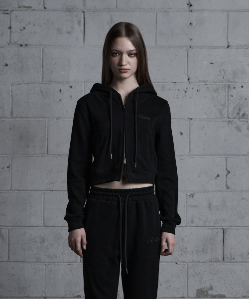 вышивка укороченный худи (black)