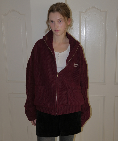 Pocket Wool Knit Zip-up - Grape