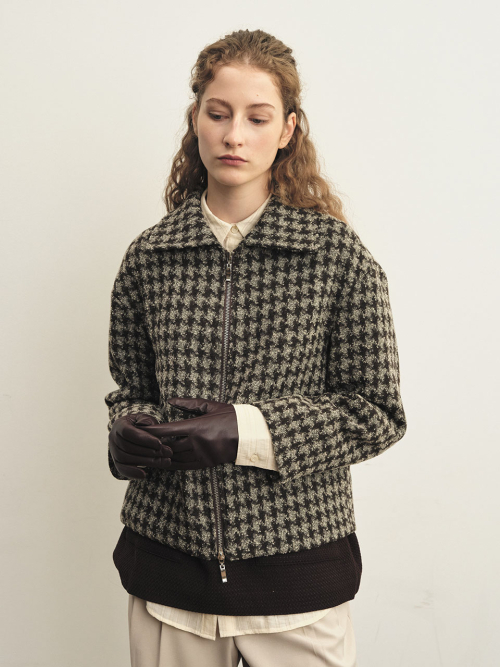 Шерстяной зип-жакет Houndstooth Two-Way - Brown