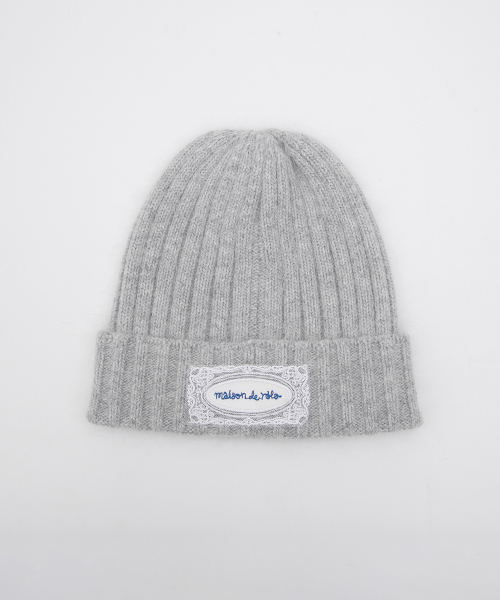 LACE LABEL ANGORA KNIT BEANIE MELANGE GRAY