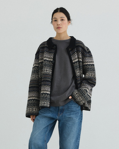 Nest Jacquard Knit Cardigan - Dark Grey