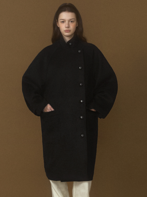Leak high neck wool long coat (black)