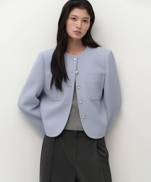 무신사 스탠다드 우먼() 우먼즈 울 블렌드 테리 부클 트위드 재킷 [페일 블루] 상품 이미지