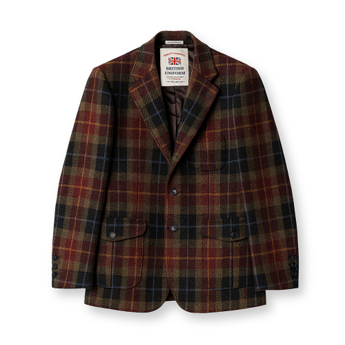 HARRIS TWEED CHECKED 3 BUTTON JACKET [WINE]