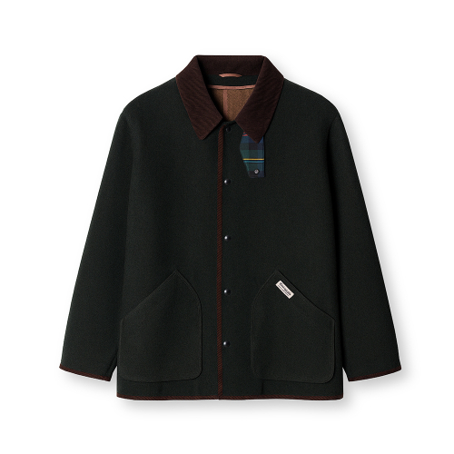 WOOL BLENDED HERRINGBONE HUNTING JACKET [D/GREEN]