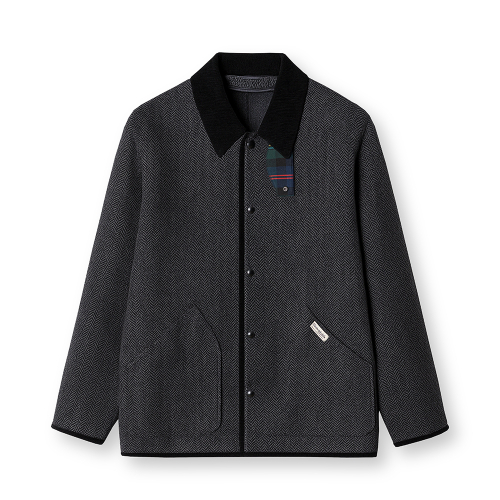WOOL BLENDED HERRINGBONE HUNTING JACKET [C/GREY]