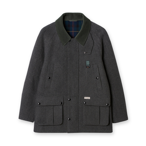 WOOL BLENDED HERRINGBONE MID HUNTING JACKET [C/GREY]