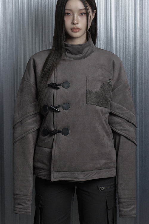 Suede Volume Over Bomber Jacket (Brown)