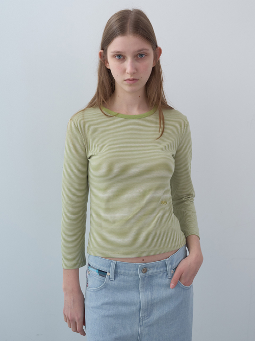 Рубашка в полоску 3/4 рукав, Green