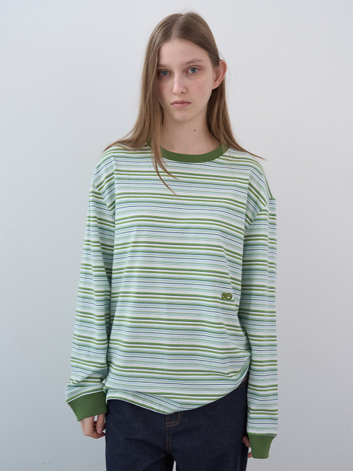 Свободный лонгслив в полоску (Green Stripe)