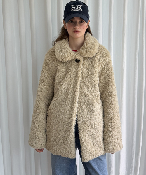 ROUND COLLAR FUR COAT - BEIGE