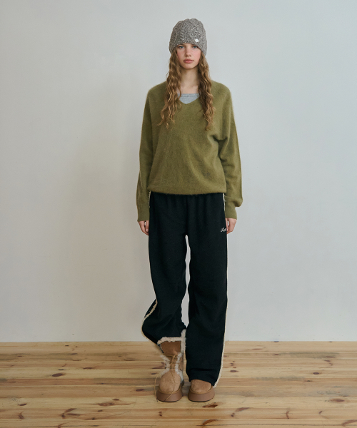 Snug terry line pants - Black