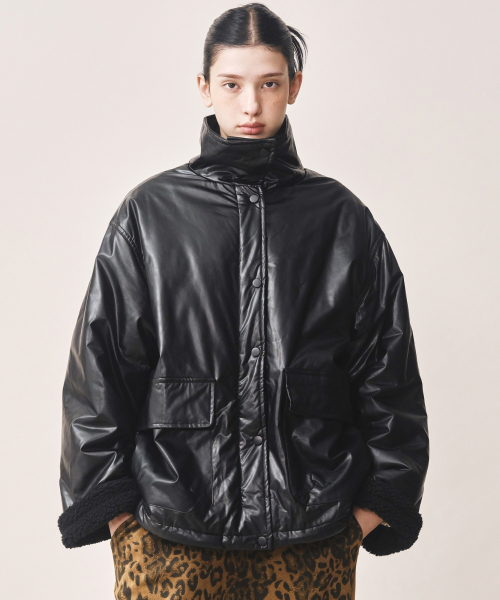 STRING FUR LEATHER JUMPER_BLACK