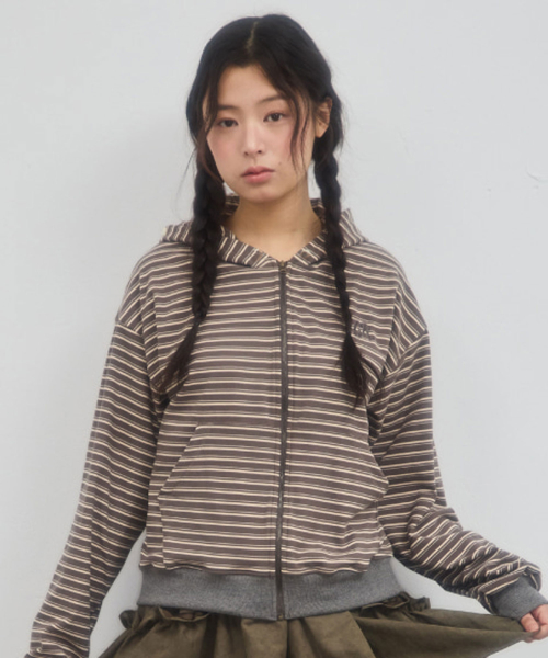 DOUBLE STRIPE HOOD ZIP-UP_GREY