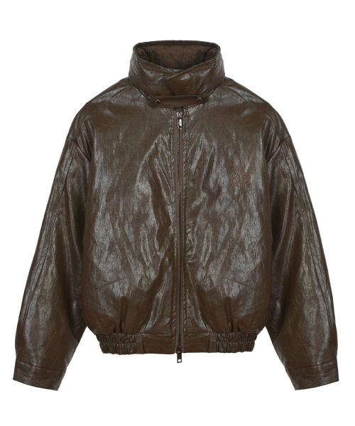 CRINKLE FAUX LEATHER PADDING_BROWN