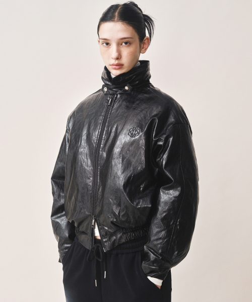 CRINKLE FAUX LEATHER PADDING_BLACK