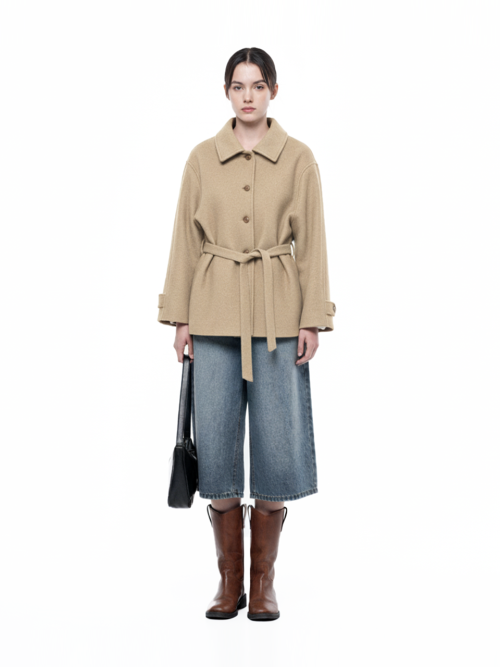 Классическое полупальто с поясом (Brown, Beige)/W254OT02
