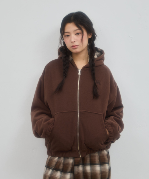 CHECK REVERSIBLE HOOD ZIP-UP_BROWN