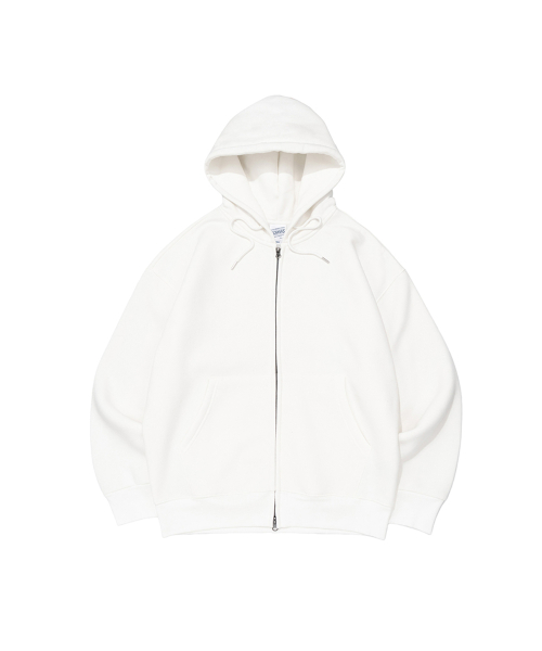 BECANVAS FLEECE OVERFIT HOOD ZIP-UP (WHITE)