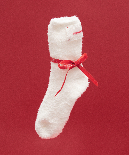 LACE LABEL FLEECE SOCKS WHITE